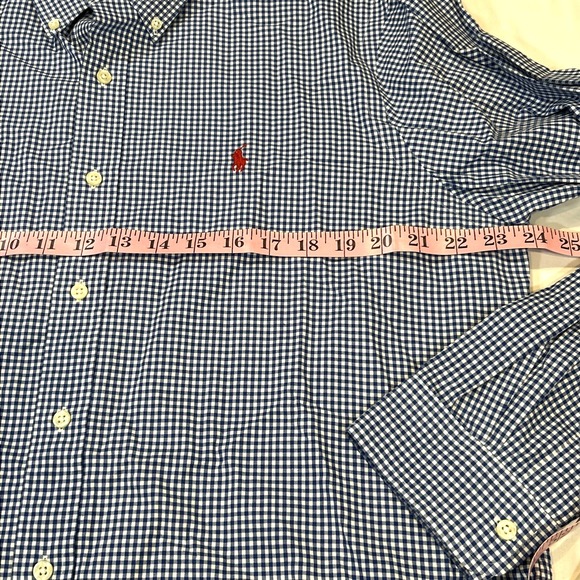 Ralph Lauren‎ Blue White Gingham Check Button Down Long Sleeve Shirt Size L - Picture 4 of 7